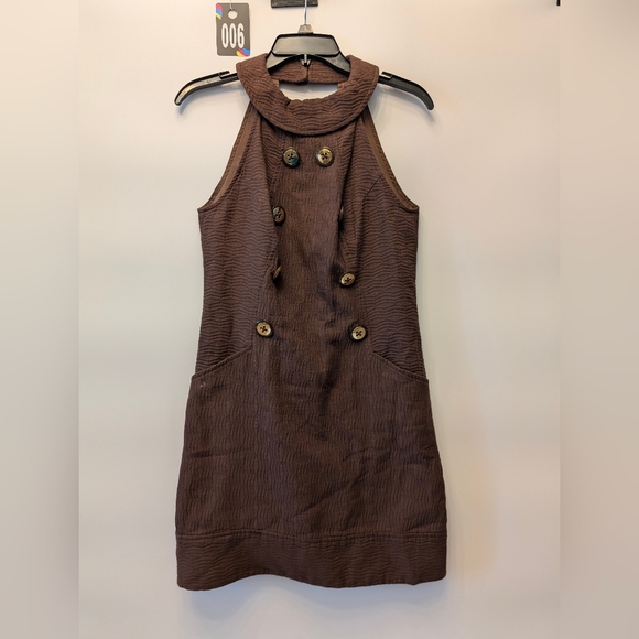 Milly of New York Brown Textured Halter Double Breasted Mini Dress Size 2 - Picture 3 of 14